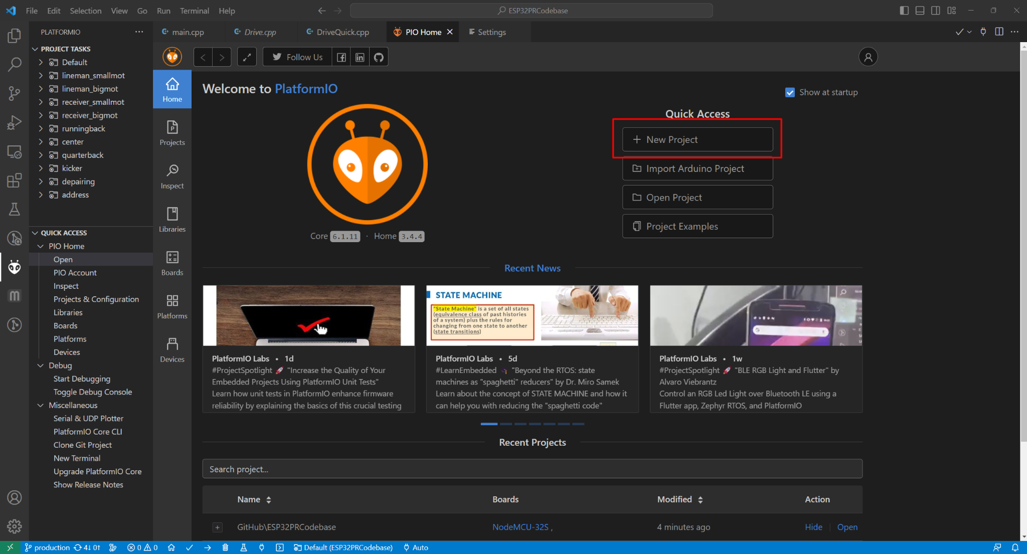 Creating a new PIO project|600